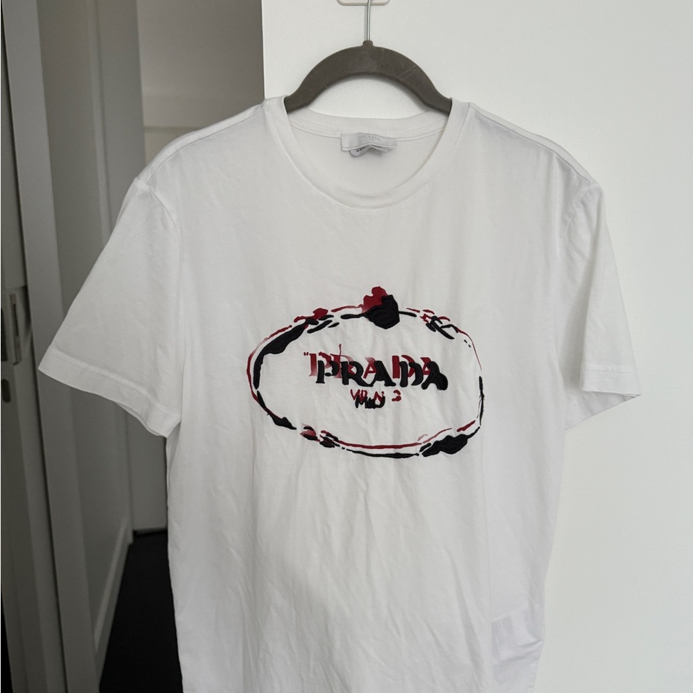 Prada White and Black Graphic Tee